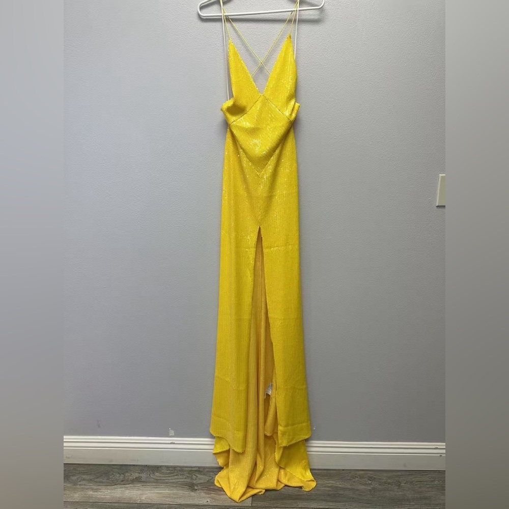 Alex Perry Backless Sequin Dress Yellow